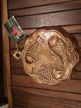 Vintage Copper Fish Pan Wall Hanging 8"